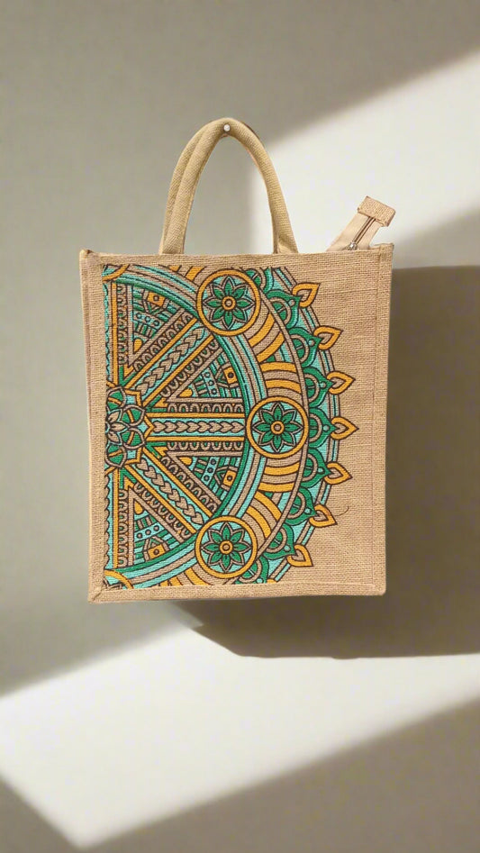 GREEN RANGOLi jute shopping bag
