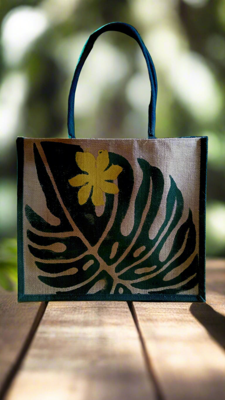 BOLD LEAF TROPICAL JUTE shopping bag