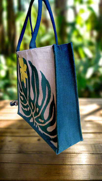 BOLD LEAF TROPICAL JUTE shopping bag